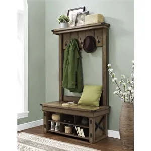 Ameriwood Home Wildwood 40" Wood Veneer Entryway Hall Tree with Storage Bench - Rustic Gray