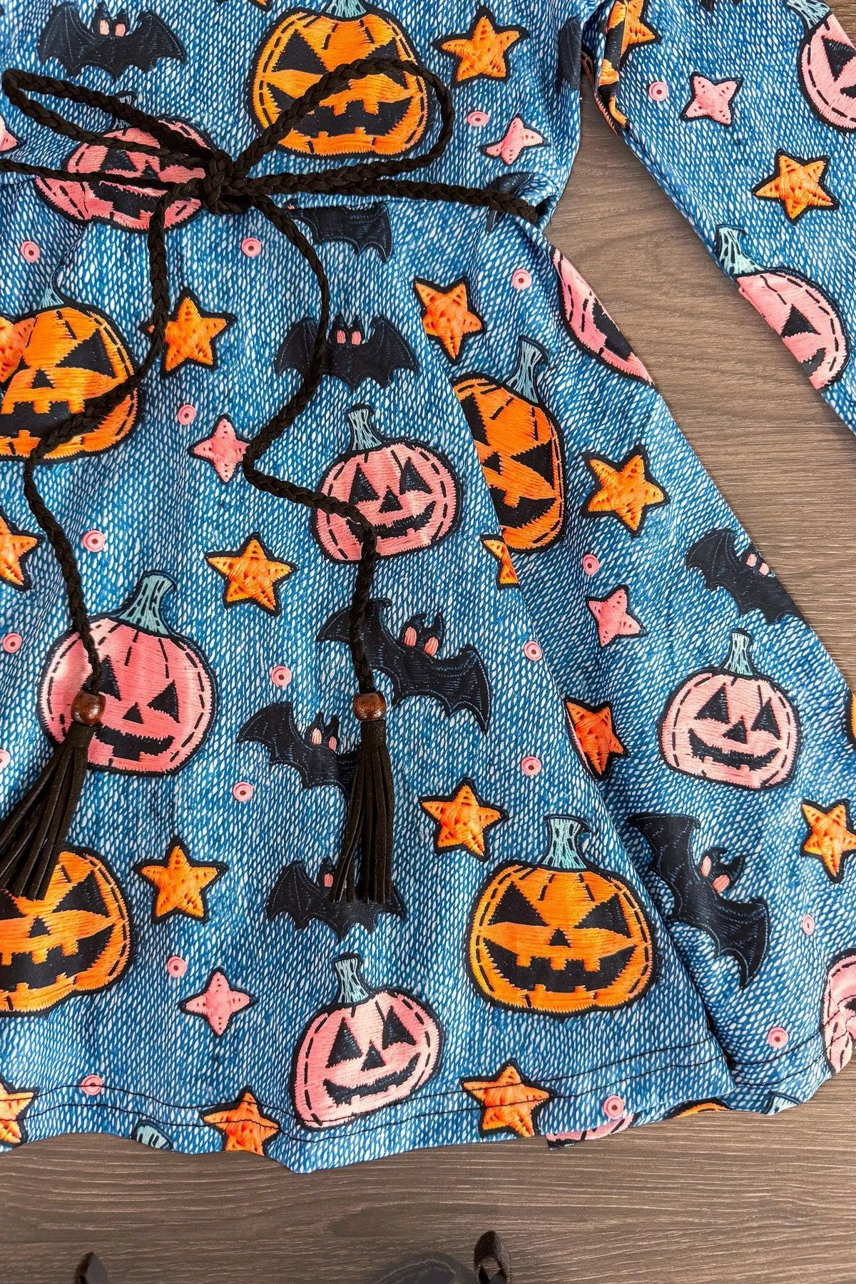Denim Faux Embroidery Jack-O'-Lantern Dress