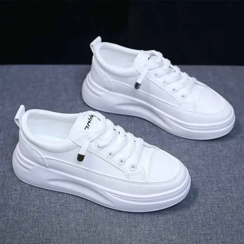 Eliza - Fashionable Thick-Soled White Lace-Up Sneakers for Women