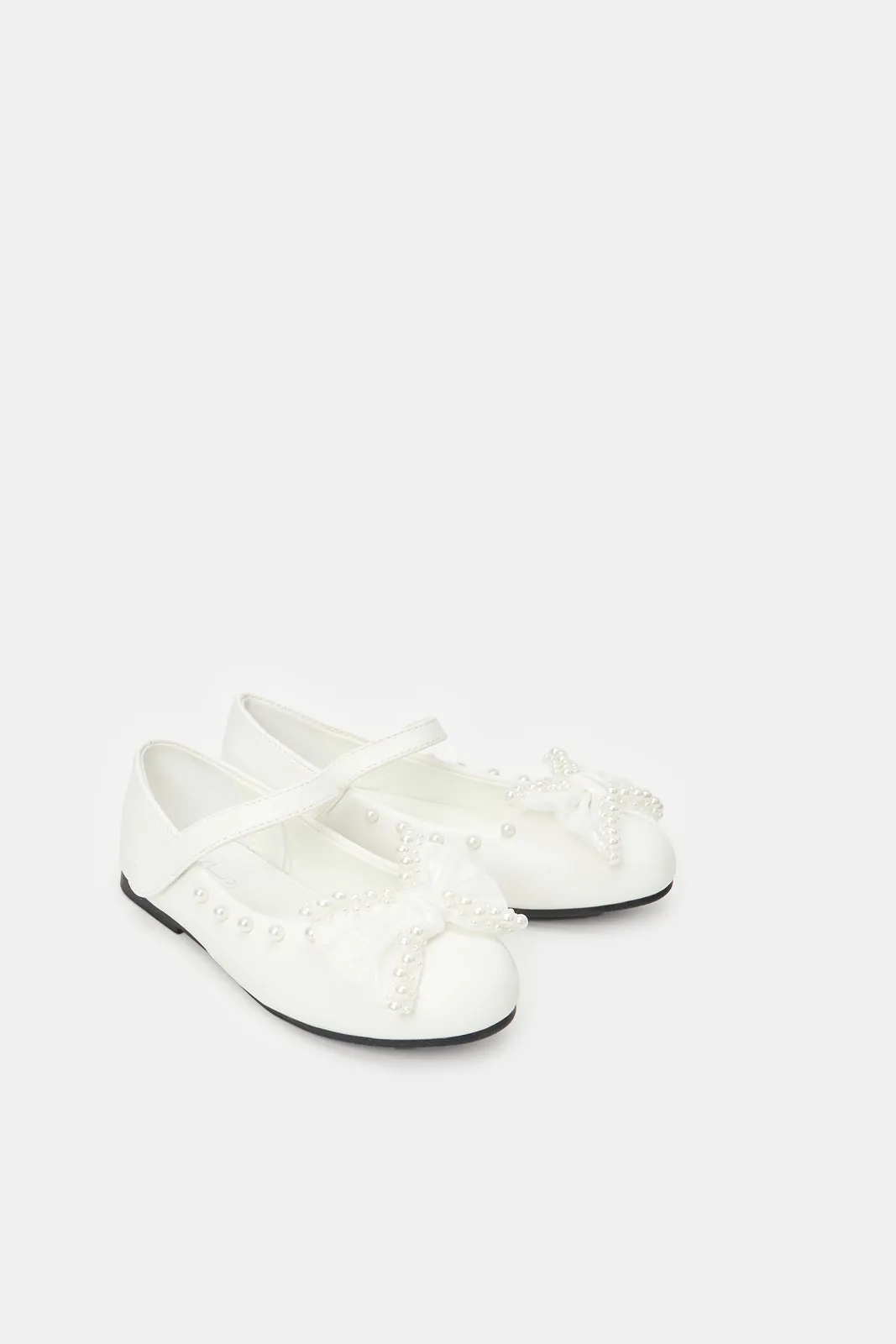 Girls White Pearl Bow Ballerina