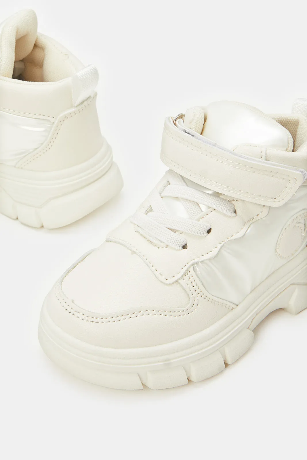 Girls White Velcro Strap High-Top Sneakers