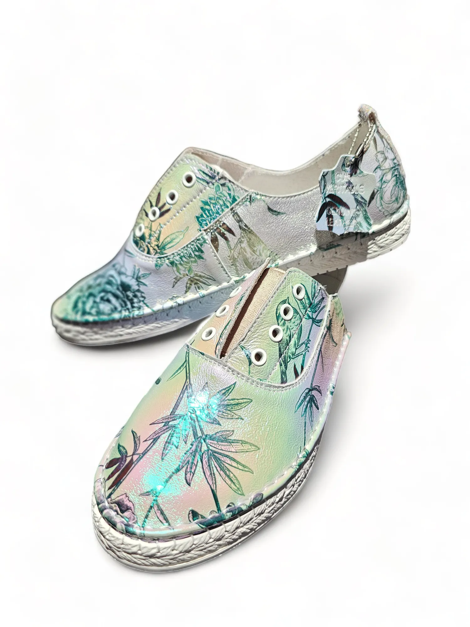 LEATHER VERA SHOES LINEN SHIMMER-ORIENT WHITE