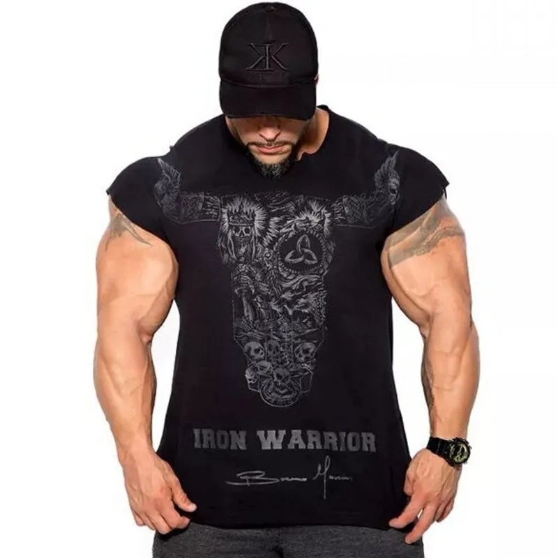 Men Gym Fitness Bodybuilding Skinny T-shirt Summer Casual Fashion Print Male Cotton Tee Shirt Tops Crossfit Clothing