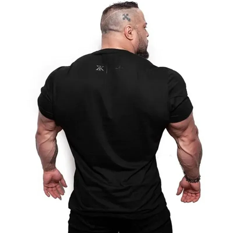 Men Gym Fitness Bodybuilding Skinny T-shirt Summer Casual Fashion Print Male Cotton Tee Shirt Tops Crossfit Clothing