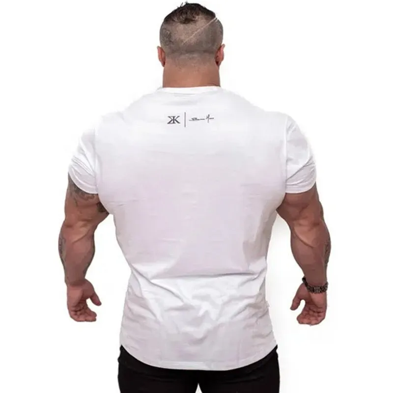 Men Gym Fitness Bodybuilding Skinny T-shirt Summer Casual Fashion Print Male Cotton Tee Shirt Tops Crossfit Clothing