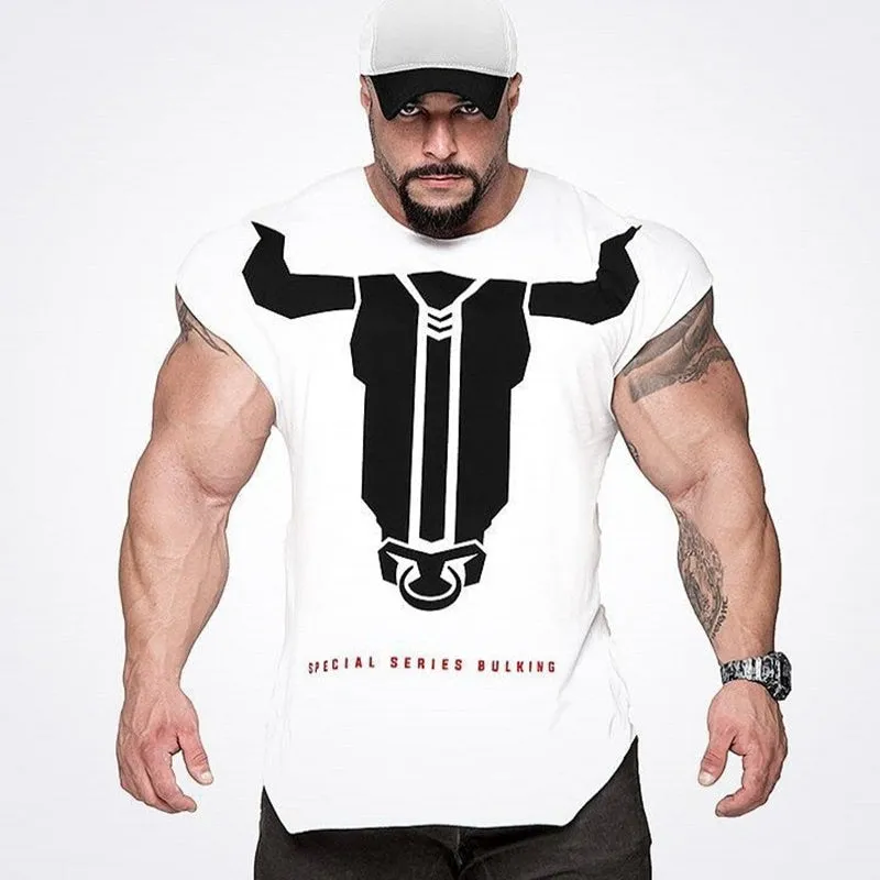Men Gym Fitness Bodybuilding Skinny T-shirt Summer Casual Fashion Print Male Cotton Tee Shirt Tops Crossfit Clothing