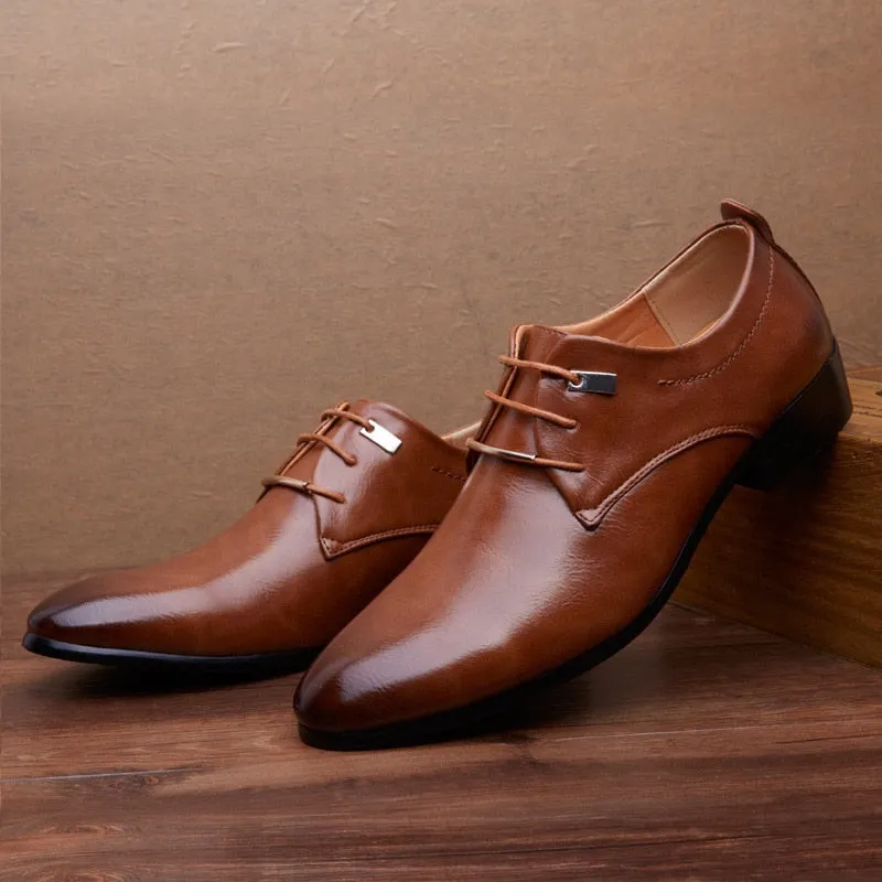 Men Leather Shoes Fashion Business Flats Lace Up Pointed Toe Oxford Shoes