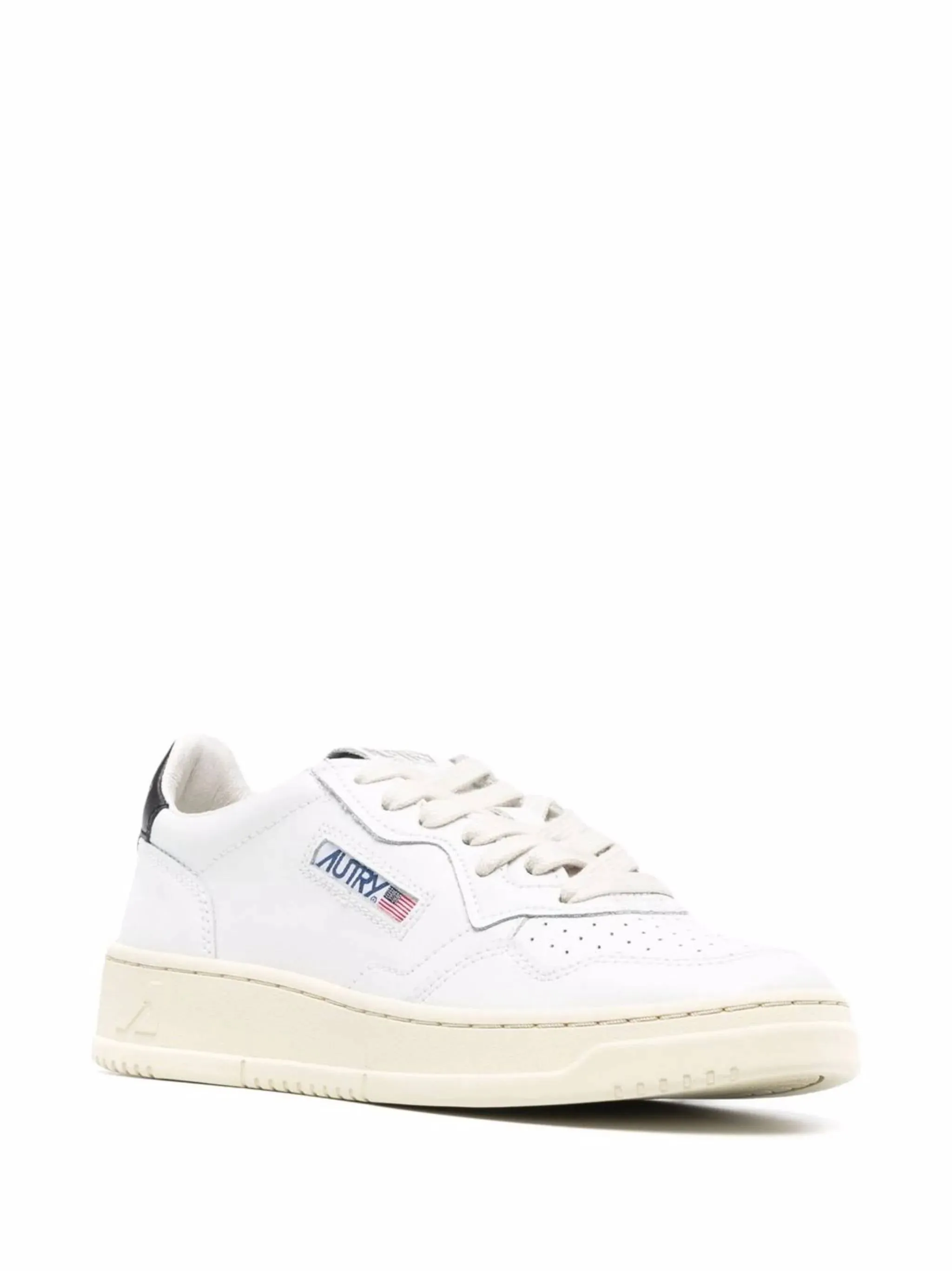 White and Black Leather Low Top Sneakers